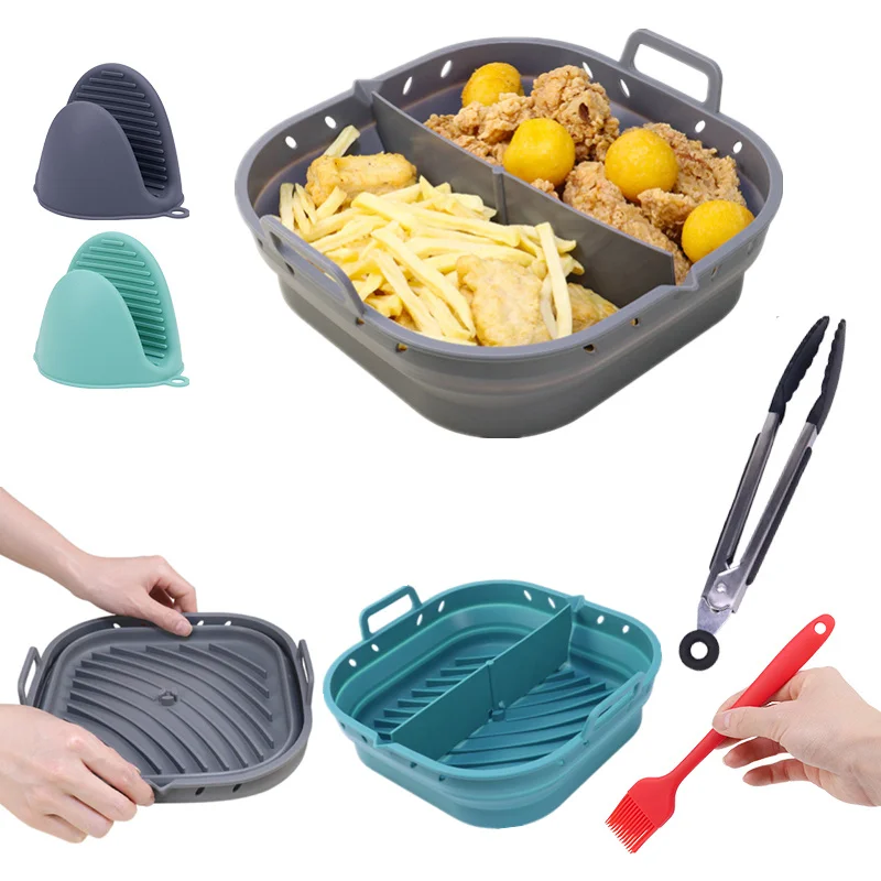 New Product Ideas 2023 Reusable Square Shaped Silicon Air Fryer Liners 8.5inch Silicone Airfryer Basket Divider Oven Accessories