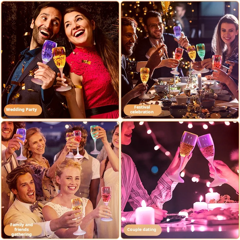 BST Wholesale Customized Logo LED champagne Glasses Luminous Glass Cup for Party Decorations