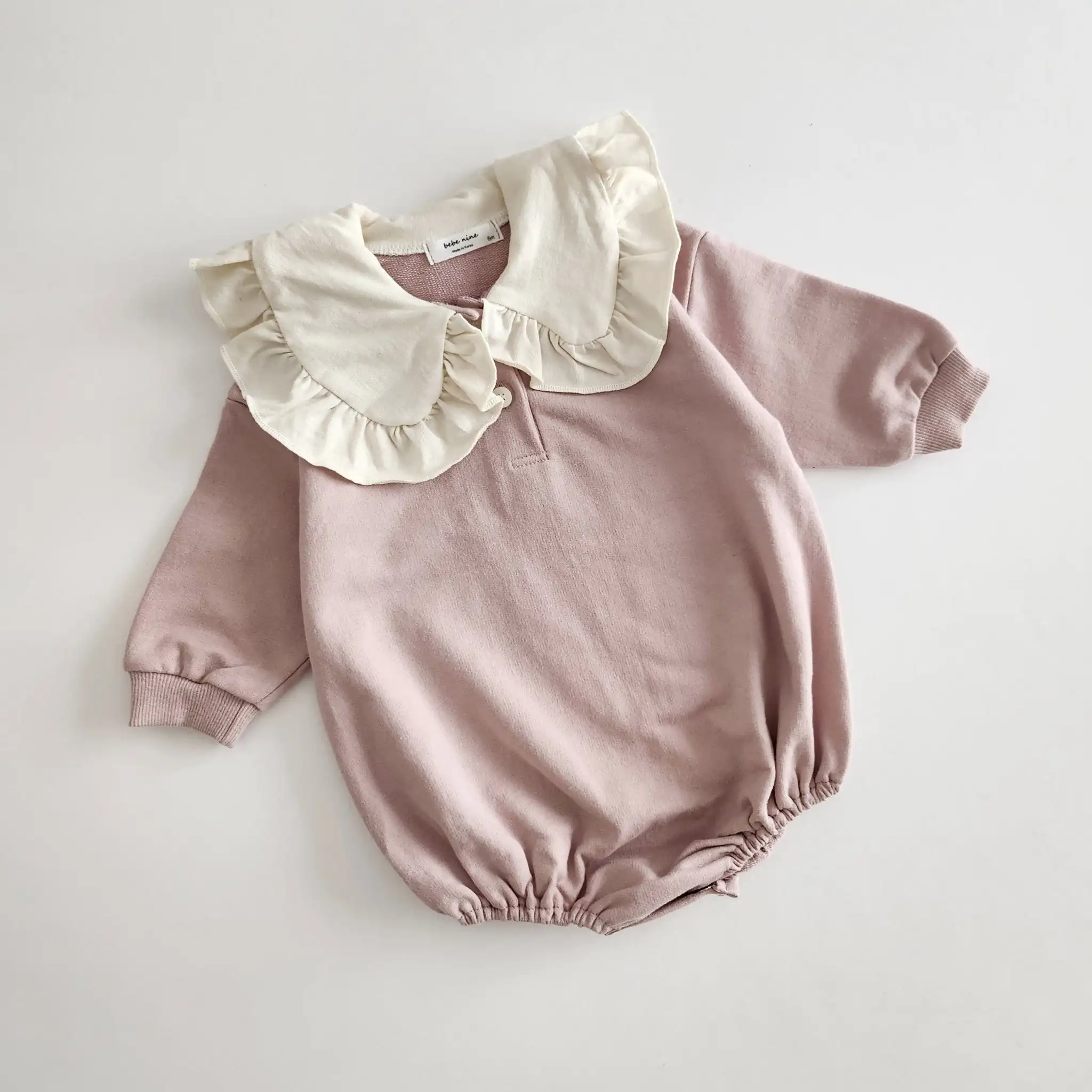 Baby Waffle Sleeve Pocket Romper 3-18m Beige newborn waffle knit baby romper velour preemie baby ruffle romper wholesale
