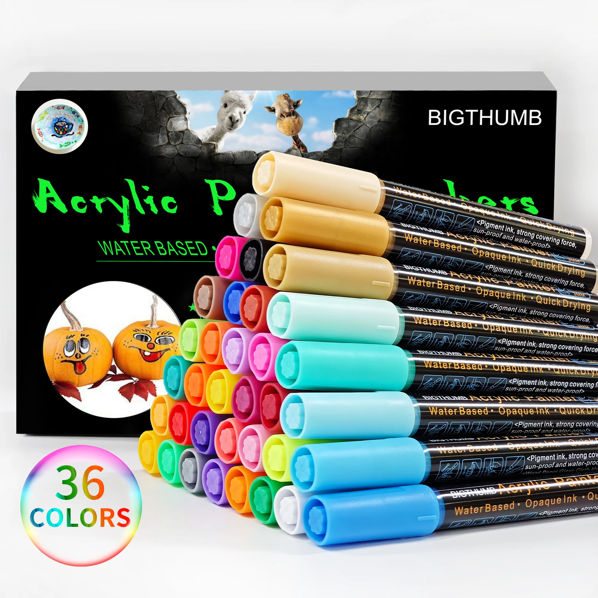 36-Color Acrylic Paint Pens Plastic Markers Brush Dot Tips Painting Rock Wood Canvas Art Marker Type Certified MSDS