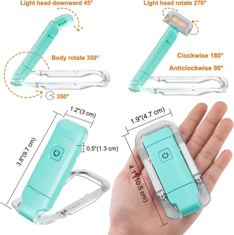 Folding Mini LED Book Reading Light USB Rechargeable Clip On Bookmark Light With Clip Portable Dimmable for Reading