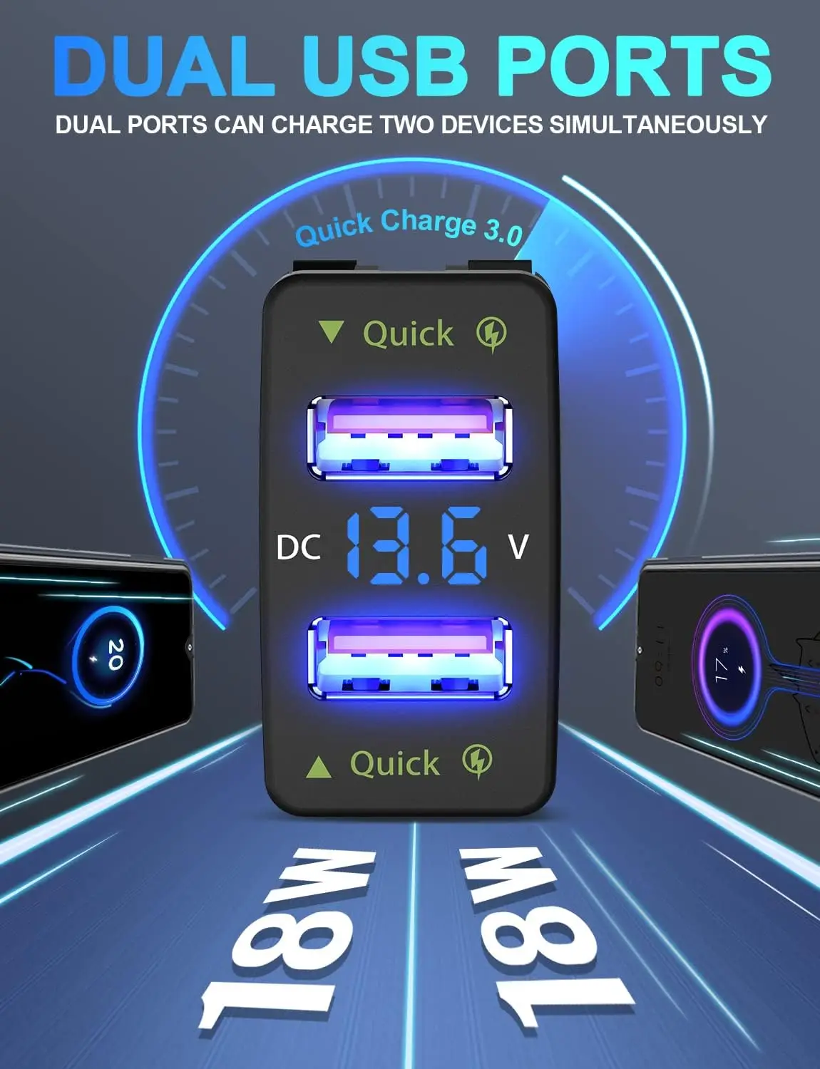 Quick Charge 3.0 Dual USB Port Charger Socket Car Charger Accessories Compatible with Mobile Phones for Toyota