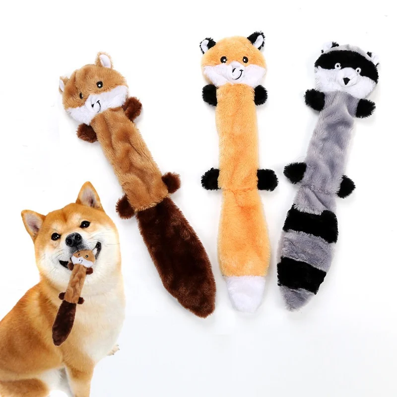 Skinny Peltz - Fox Raccoon & Squirrel - No Stuffing Squeaky Dog Toys Unstuffed Chew Toy for Small & Medium Breeds