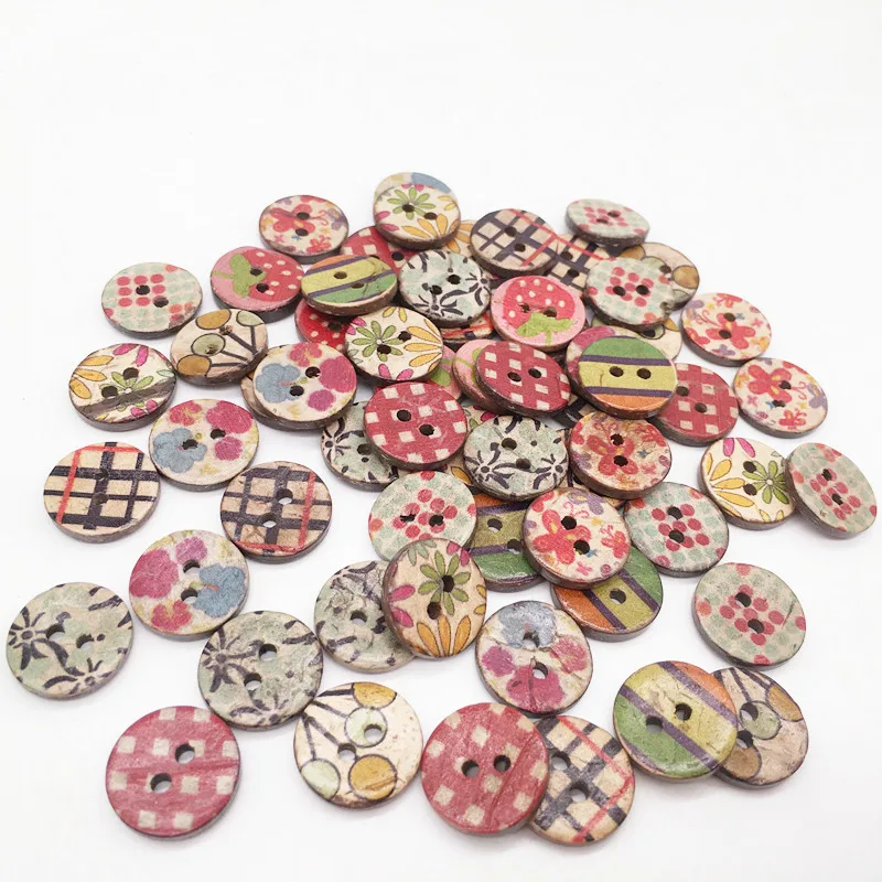 Assorted Vintage 2 hole Wood Button Wooden Handmade Buttons Sewing Art DIY Craft Machine Supplies 15MM