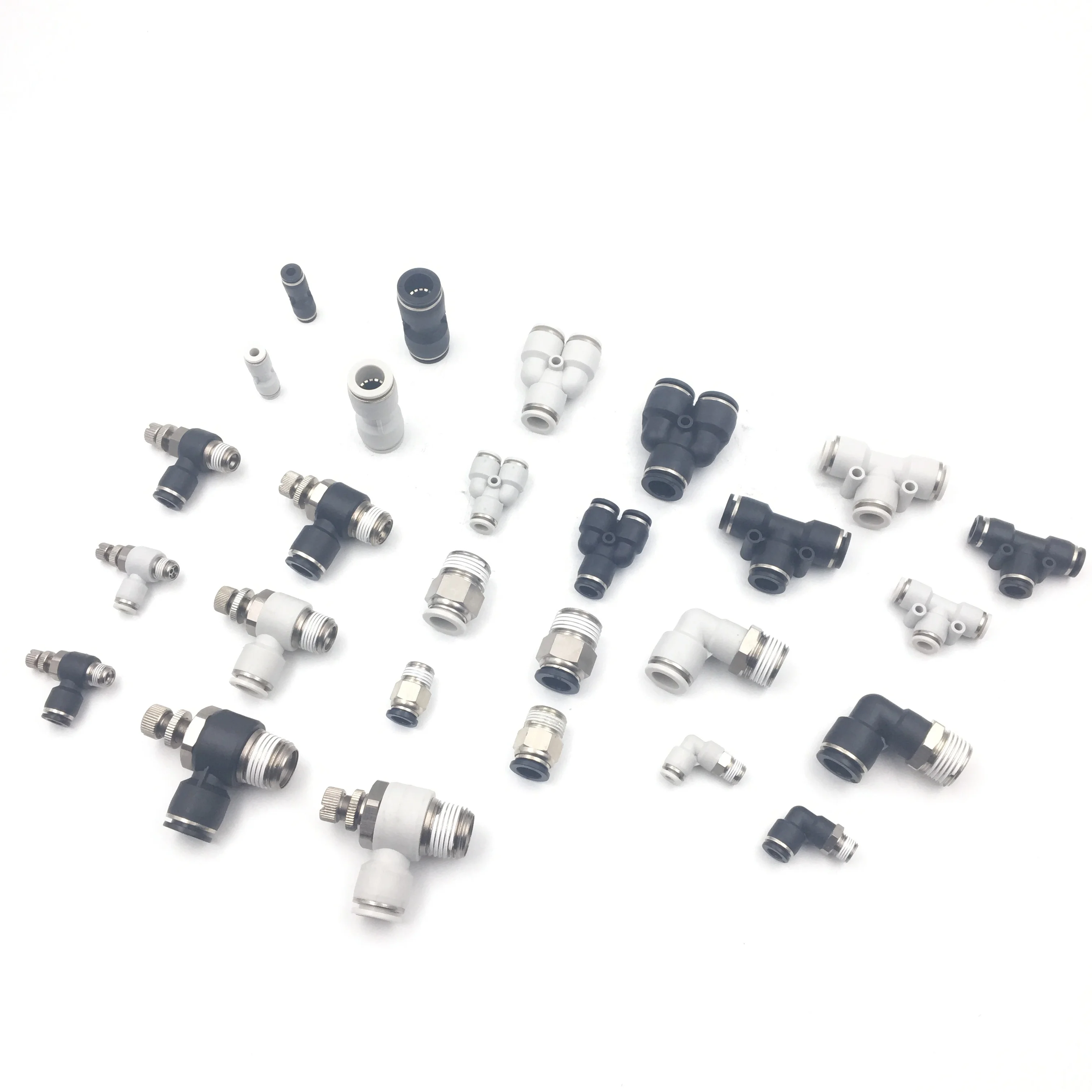 PLM  Two way bulk head elbow equal Plastic nickel coated brass Pneumatic Pipe Tube Fitting