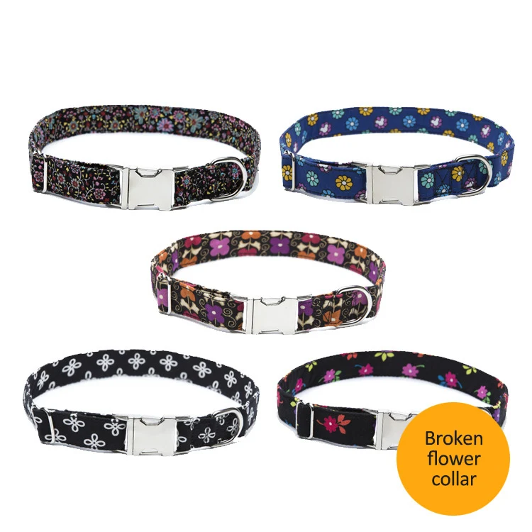 2021 Fashion Trend Lovely Flower Pattern Metal Lock Leash Neck Pet Collars
