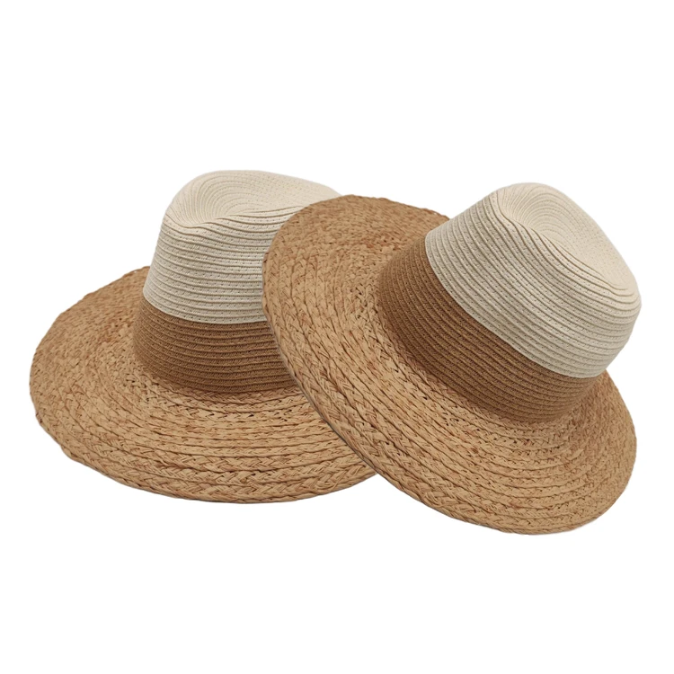 Wholesale Cheap summer sun hat sunscreen uv natural promotional stripe panama straw sun shading hats for crafting beach hat