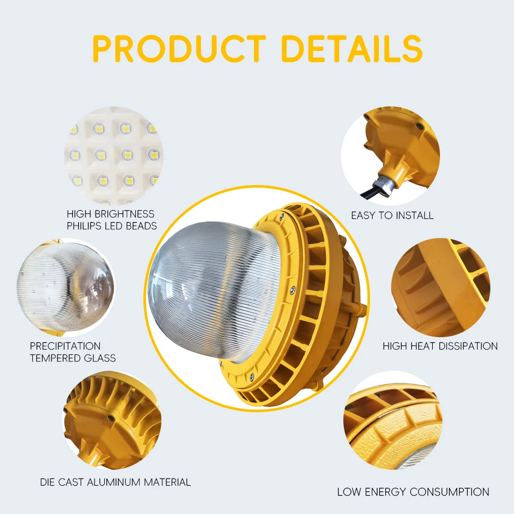 Explosion-Proof LED Lamp 80W High Glass aluminum housing industrial explosion proof  Waterproof dustproof anti-corrosion IP66