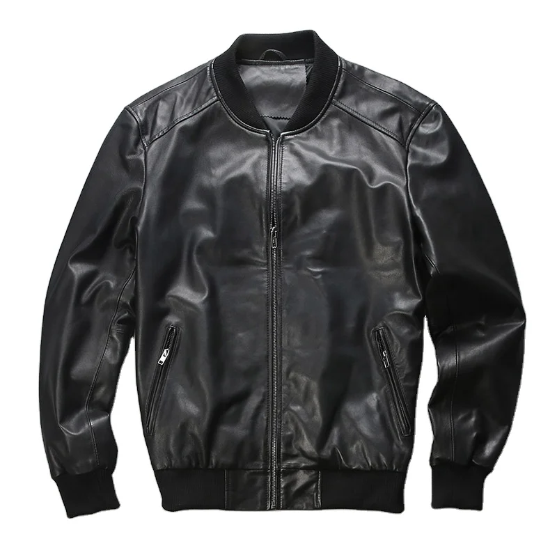 MOQ 1 piece custom plus size available genuine sheepskin leather varsity jacket for men