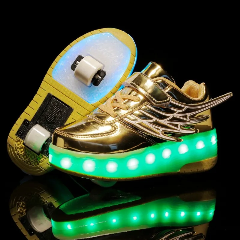 Manufactory High Quality USB Charge Boys Girls Sports Sneakers Colors Lights PU Flashing skates New Cool style Kids Roller Shoes