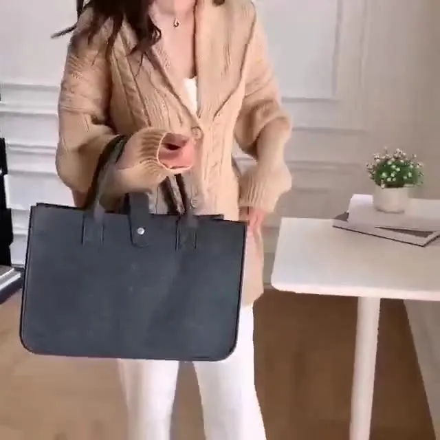 Custom Printed Logo Women Tote Bag Wool Shopping Shoulder Bag Felt Ladies Handbag