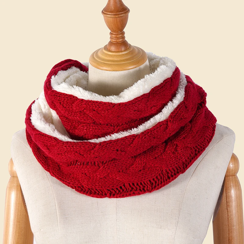 
High Quality Round Red knitted splice Scarves Faux Rabbit Fur Scarf for Women winter warm Gift 