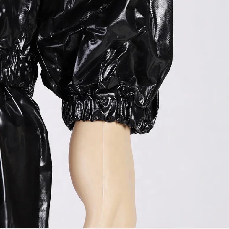 
PVC Sauna Suit Black long zipper thickened fitness control suit sweat suit 