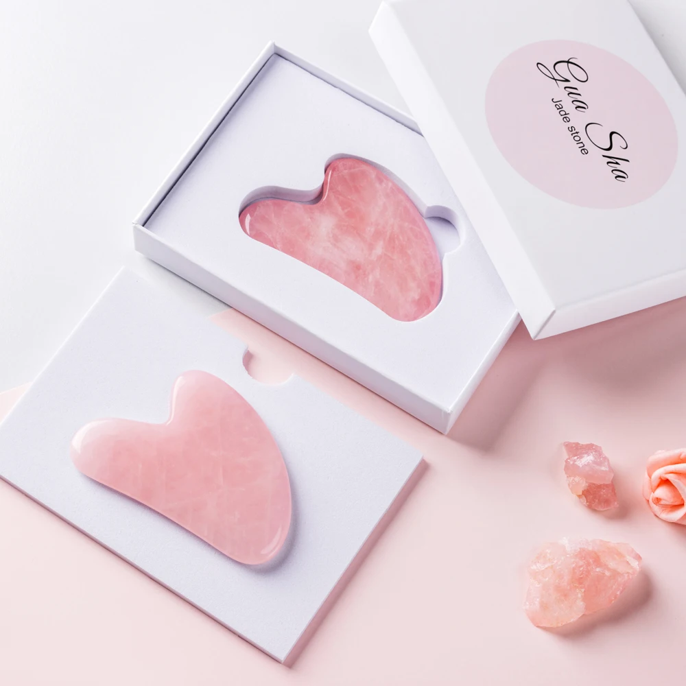 Factory Custom 100% Natural Pink Crystals Guasha Jade Stone Face Massage Gua Sha Scraping Tool