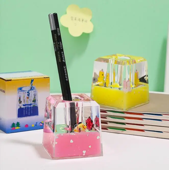 Square cartoon penholder jelly color emulsion hourglass office desktop penholder