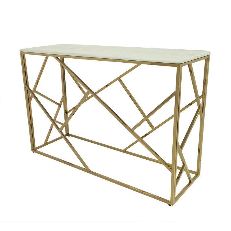 Hallway table modern luxury stainless steel only entrance console and side table set gold for living room from China