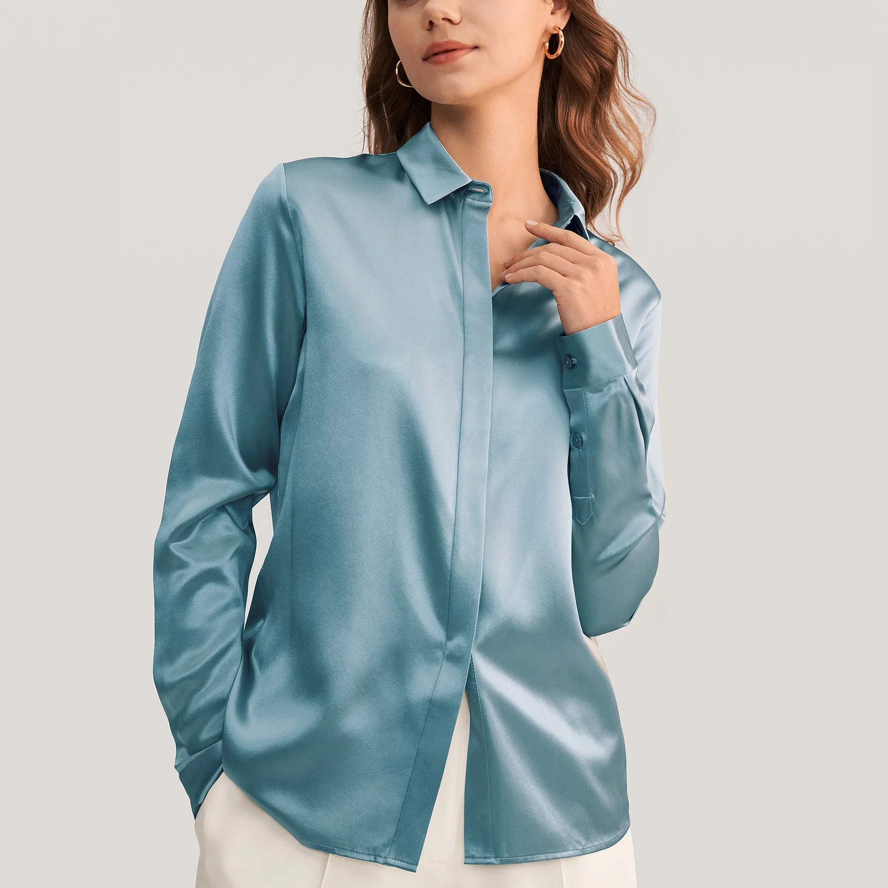 Custom High Quality Elegant Ladies Satin Shirt Top Long Sleeveless Silk Blouses For Women