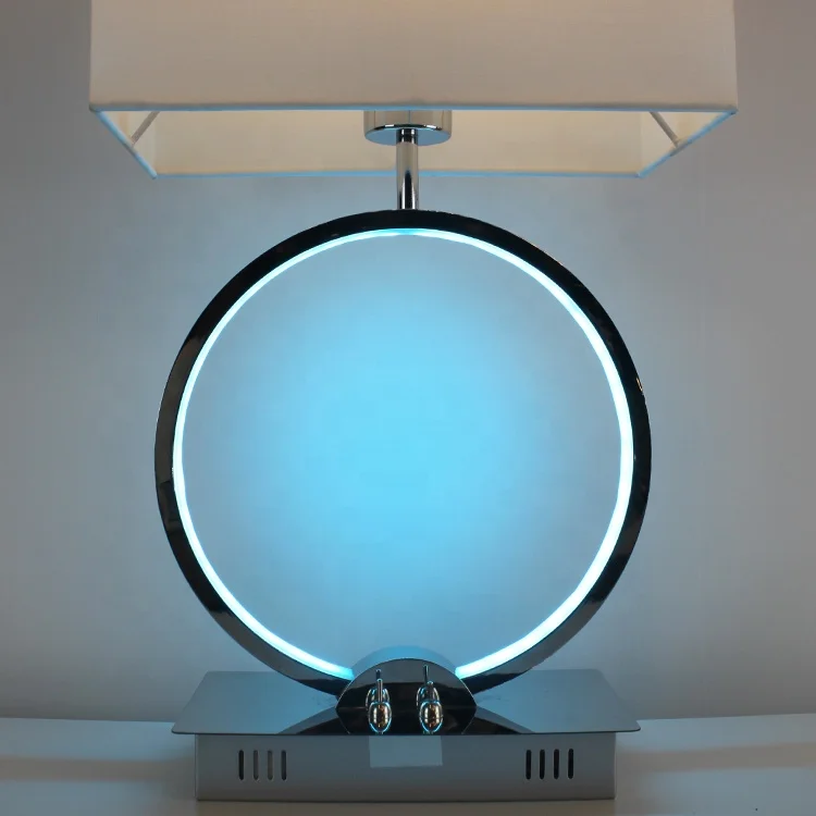 
European aluminum circle bedroom hotel bar restaurant E27 white fabric shade desk lamp RGB table lamp 