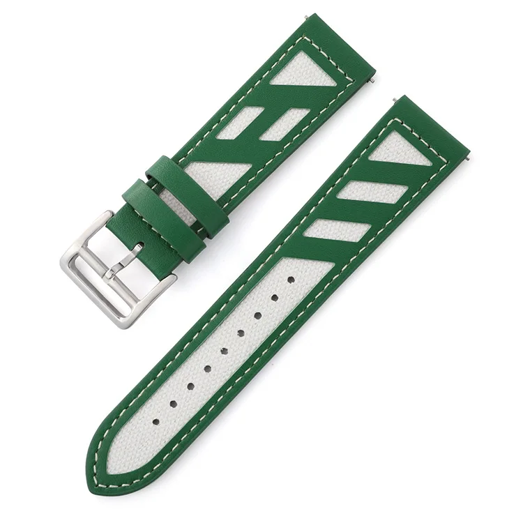 Adepoy S-L002 22mm Genuine Leather Patchwork Canvas Watch Strap For Samsung Gear S3/Gear 2/Galaxy Watch Band Universal Wristband