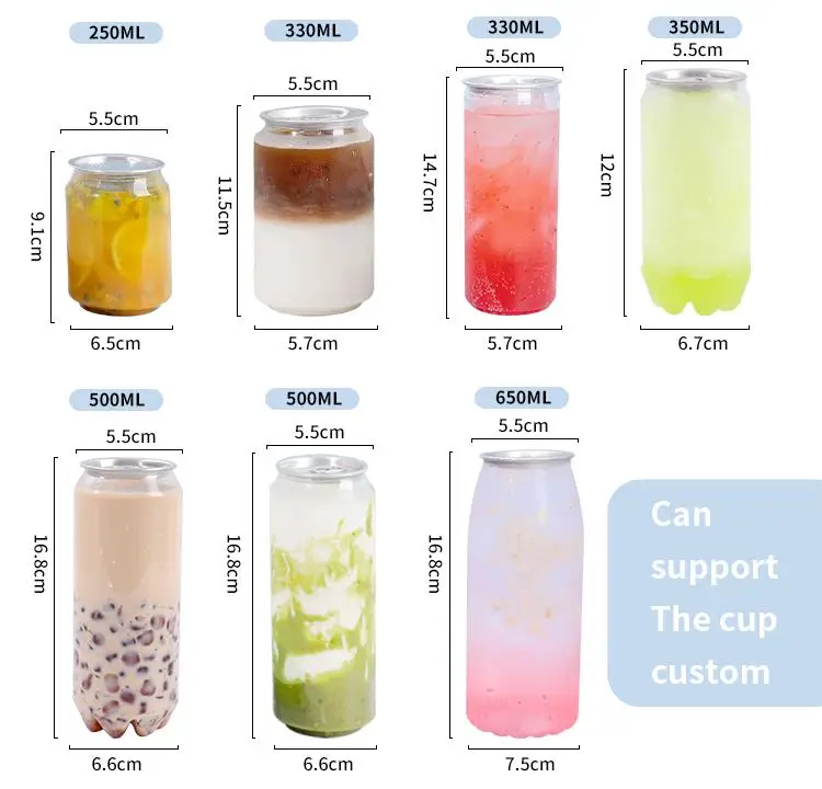 XYA Customized PET Beverage Slim Cans 200ml 300ml 330ml 360ml Easy Open Plastic Cups with Aluminium Lid