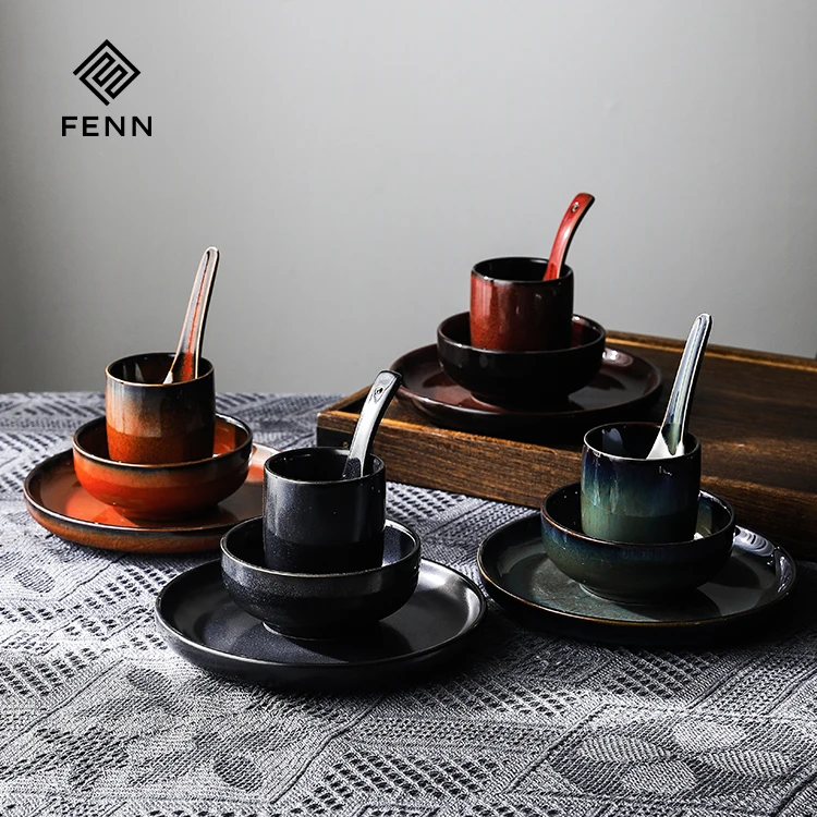 Japanese Dinnerware kitchen plates set dinner dinnerware Set 4pcs ceramic Plate and tea cup ceramic