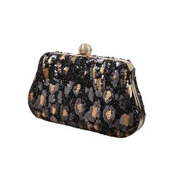 New Arrival Winter Vintage Ladies Sequined Bag Leopard Print Clutch Bag Evening Bags Can Be Customized