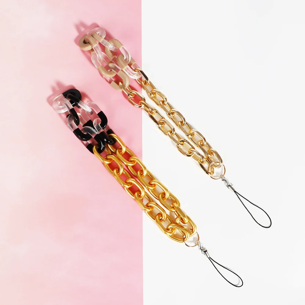 Acrylic gold link phone bead chain hippie phone straps lanyard charm hang phone bracelet chain