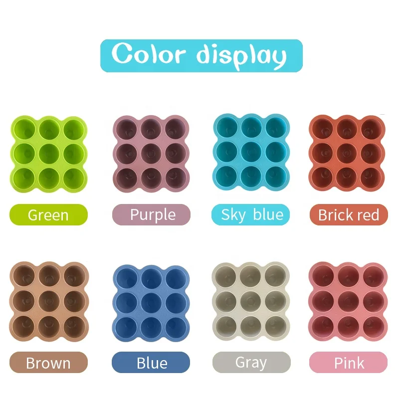 KingKam Flexible tray silicone large size customize logo round ice cubes molds with lids store baby food tray