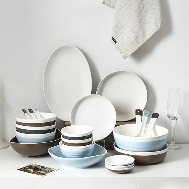 China Factory 8 Inch Japanese Style Microwave Ceramic Deep Ramen Noodle Mis Dinner Soup Bowl Plate For Hotel Home