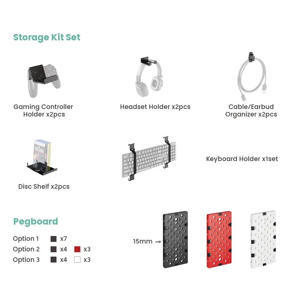GPB-02 Metal Wall Mounted Gaming Peg Board Pegboard Organizer with Hooks