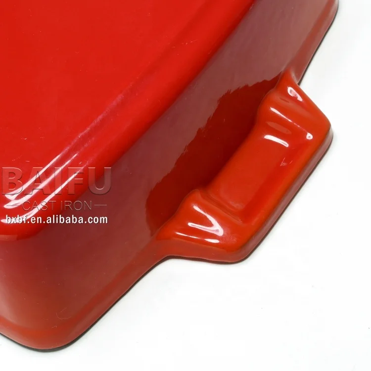 Amazon Hot Sale Enameled Cast Iron Roasting Lasagna Pan Rectangular Roaster Baking Tray