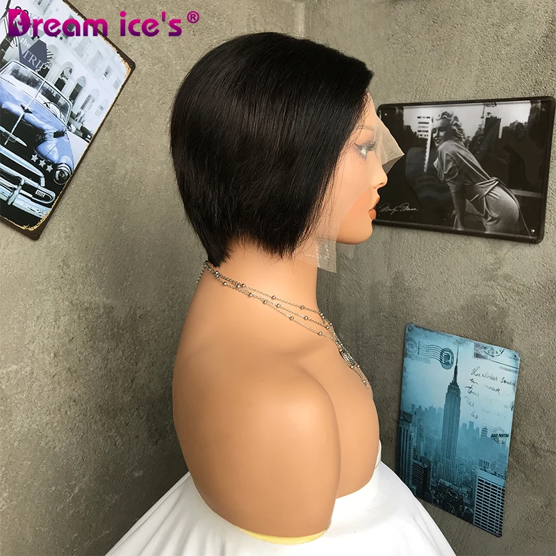 Wholesale Short Straight Pixie Cut Human Hair Wigs For Black Women 13*1 L Part Lace Brazilian Human Hair Lace Front Wigs