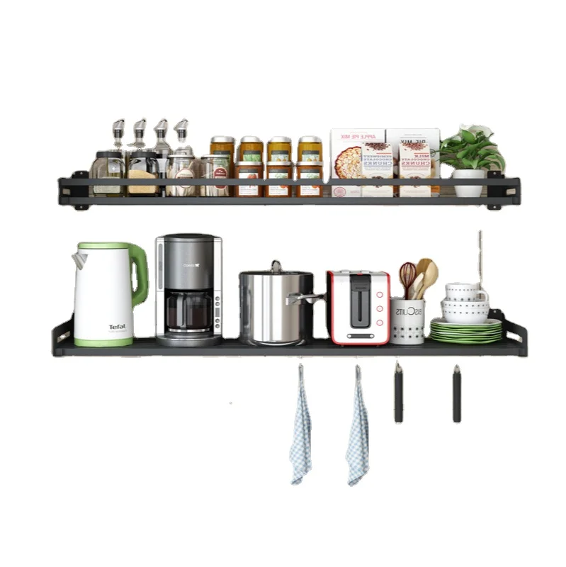 Stainless steel household kitchen supplies storage rack baking jet black rice cooker oven seasoning bottle microwave oven rack