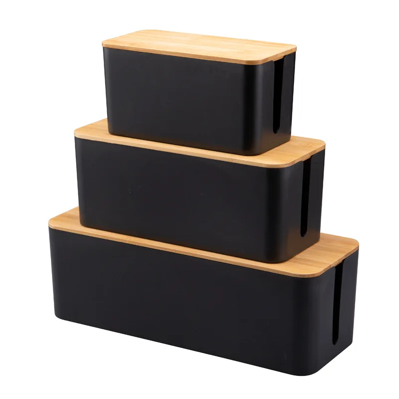 DS1839 Wooden Style Large Cord Organizer Box Cable Winder Organizer Cable Storage Box Desk Computer Cable Organizer Box