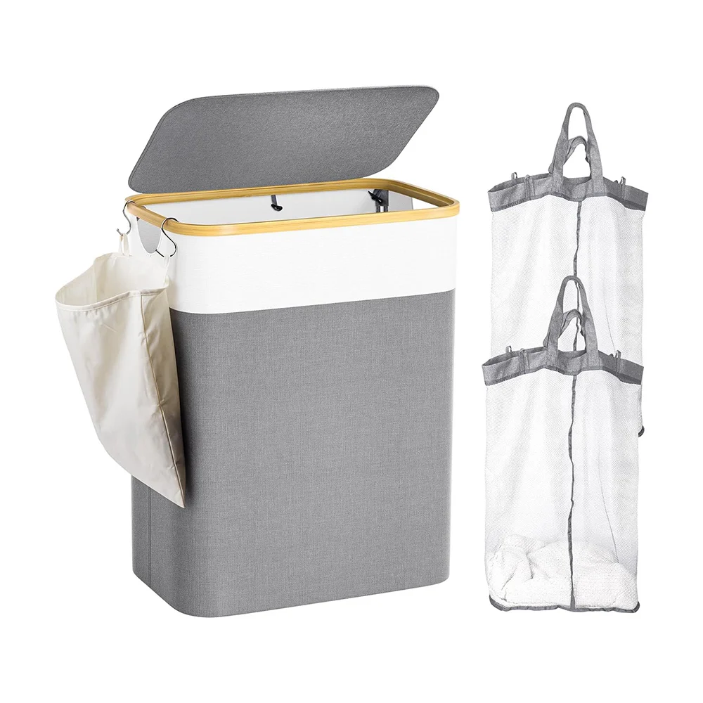 Large Capacity Foldable Bamboo Laundry Basket Waterproof Multifunctional Laundry Hamper with Lid