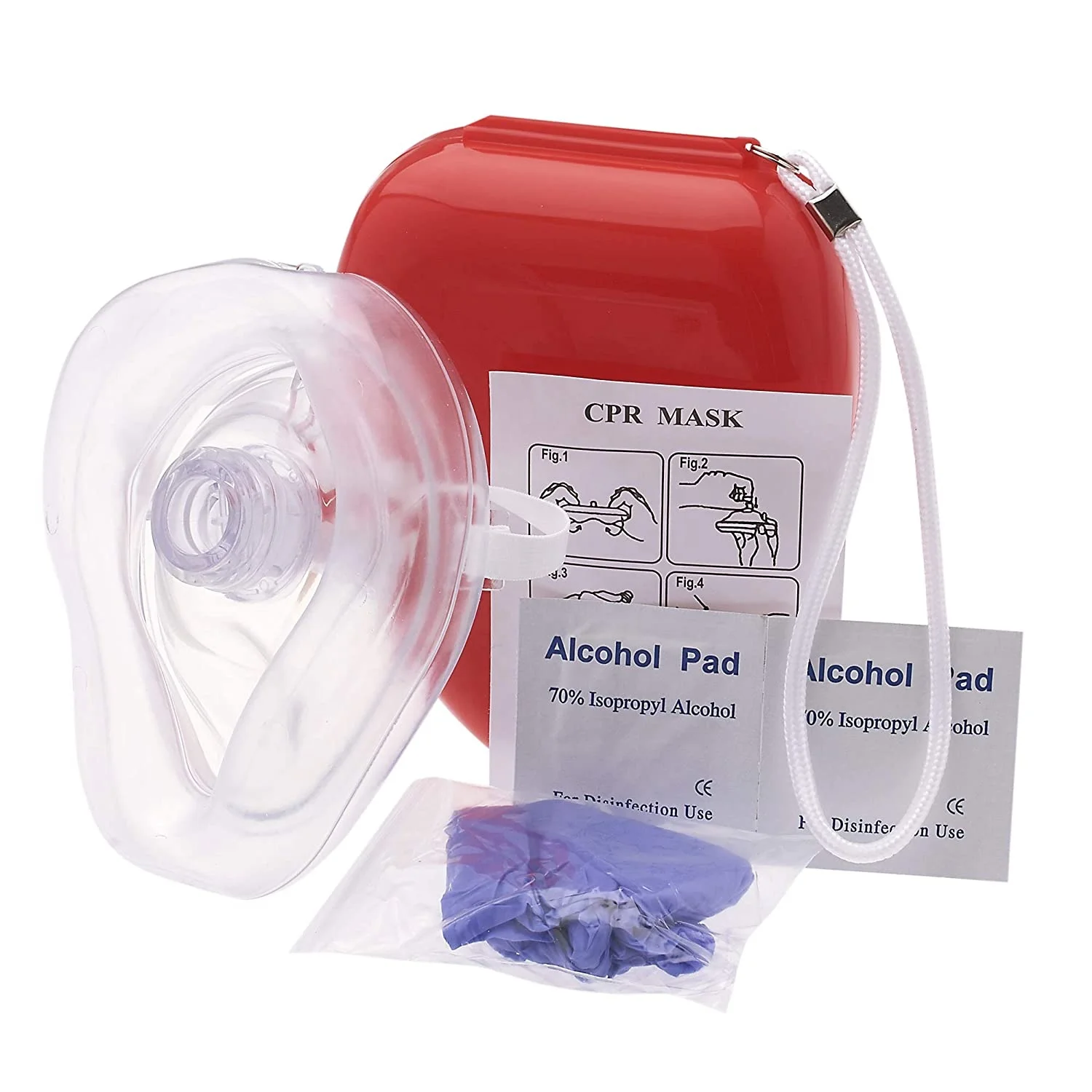 First Aid Medical CPR Mask with Gloves, Alcohol Prep Pads