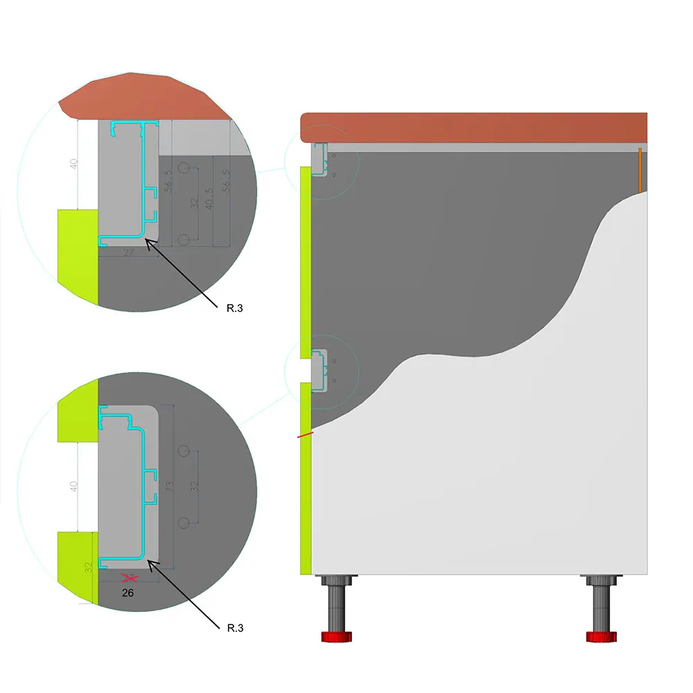 Handleless Gola Profile Kitchen Cabinets Crossbar Aluminum Channel Profile Aluminum Gola Profile For Air Cabinet Kitchen Base