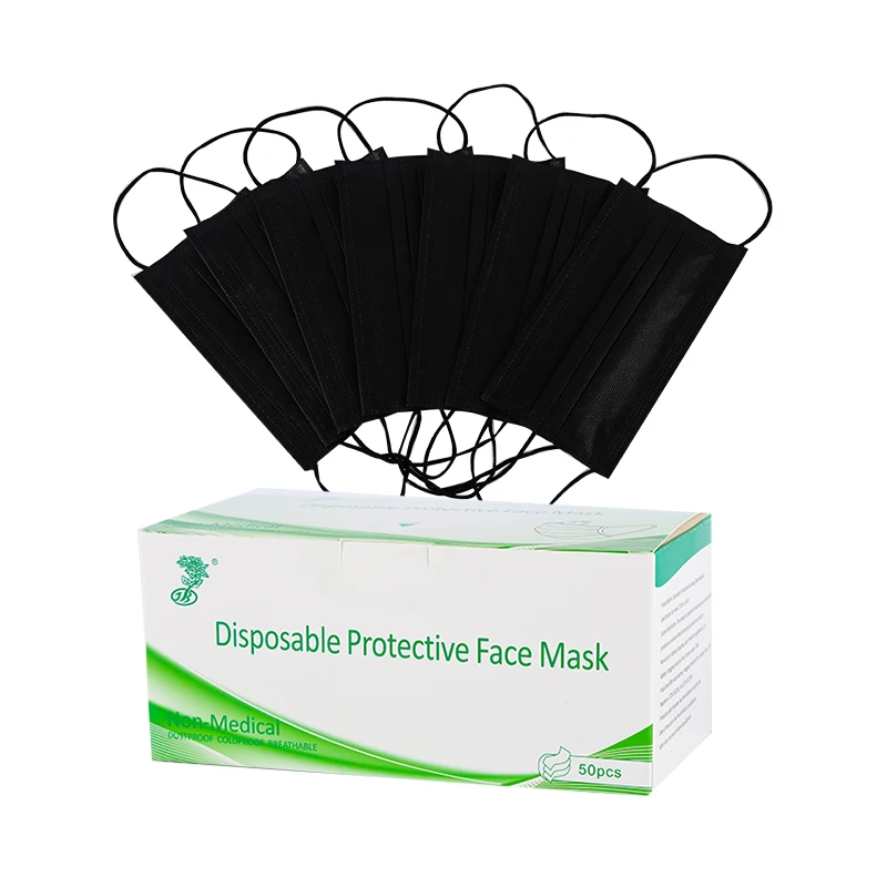GONGBING 3 Layer Brand Breathable Masque Non Woven Adjustable Cubrebocas 3 Ply Black Disposable Face Mask