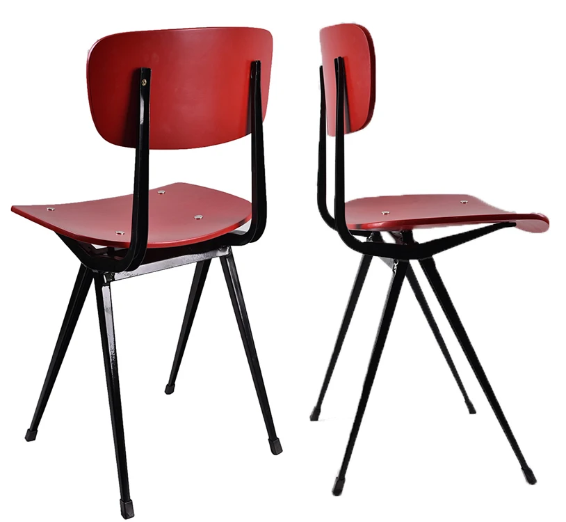 Industrial modern metal frame reclaimed wood dining chair with back