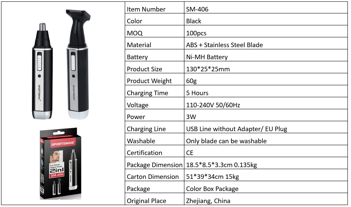 
Stainless Steel Rated Blade Electric Men Shaver Hair Clippers Eyebrow Trimmer Rechargeable Nose Hair Trimmer 