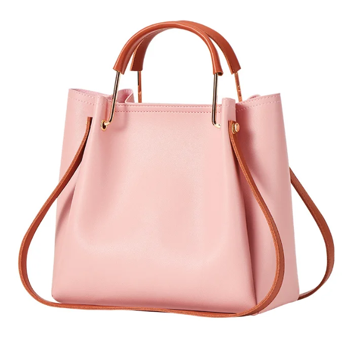 Wholesale PU Leather Shoulder Bag  Leather Tote Bag Pink Tote Bucket Bag Large Capacity Casual Work
