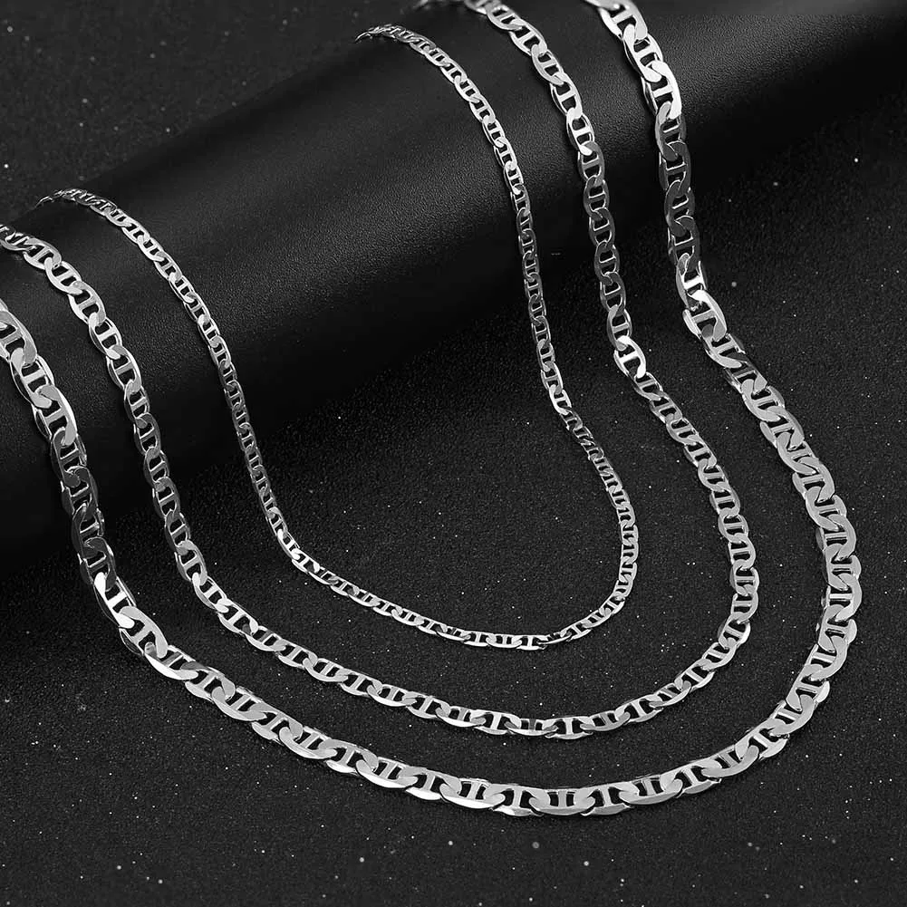 RINNTIN BSC78 Italian Solid 925 Sterling Silver 5.0mm Flat Mariner Chain Necklace for Women Men