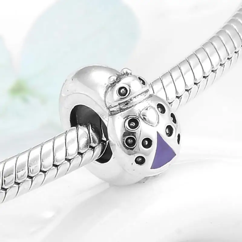 Real 925 Sterling Sliver Pink Enamel Butterfly CZ Spacer Beads Charms for Bracelet Jewelry making Fashion Accessories Hot Sale