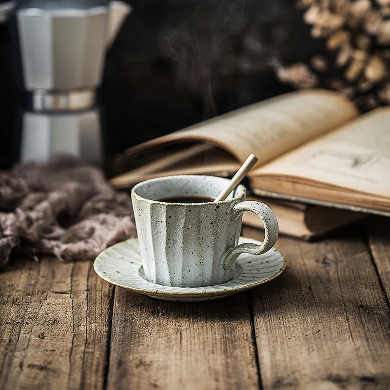 
Japanese-style retro stoneware ceramic coffee set set household personalized cappuccino coffee cup 6-piece set customization 