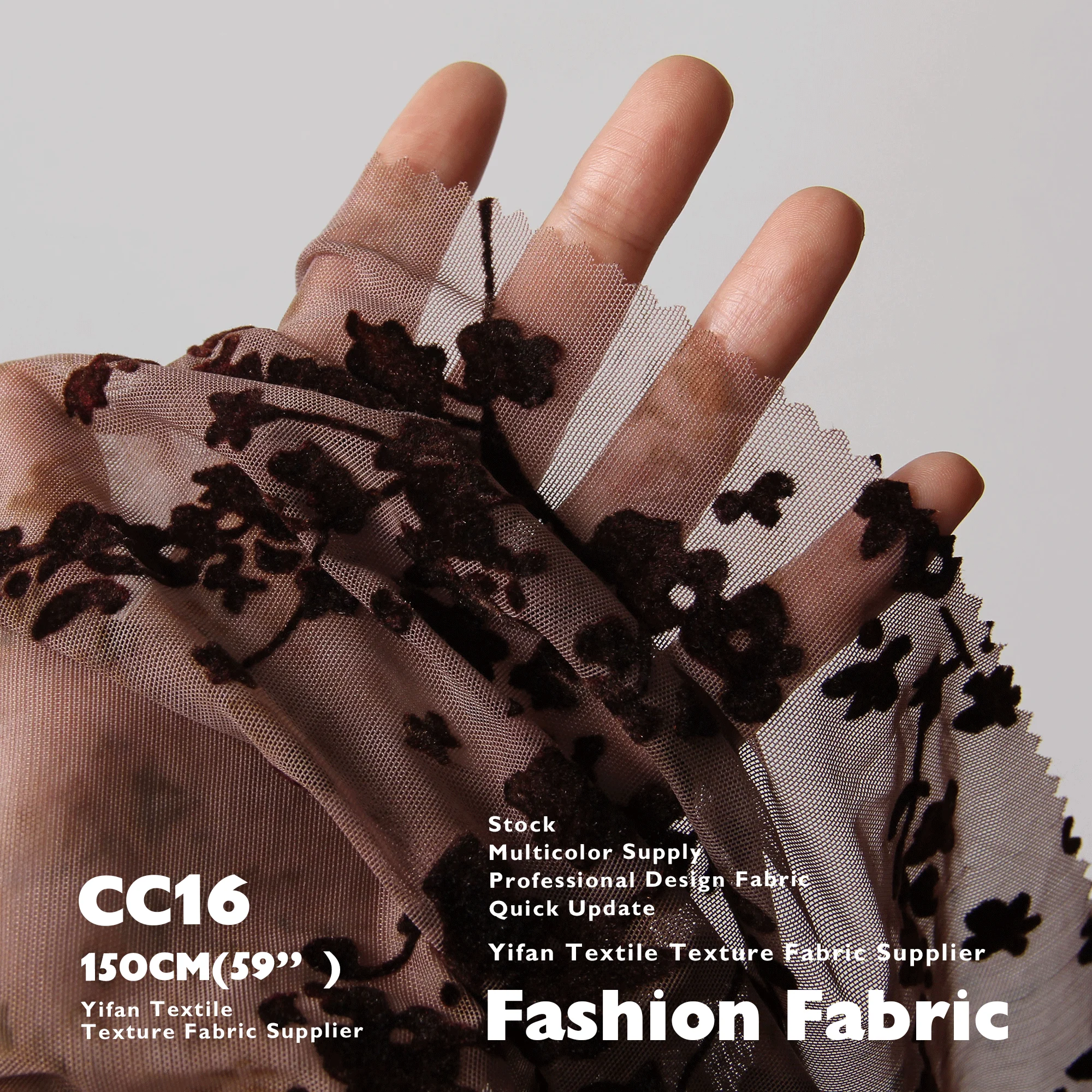 Customized flocked Mesh Fabric 100%Polyester with Flower Flocking Fabric for Garment Tulle Dance