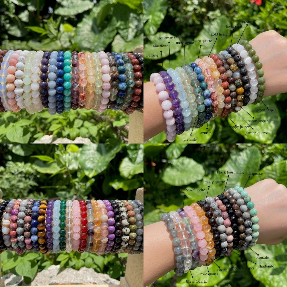 Wholesale Customized 100Kind 4/6/8mm Reiki Energy Healing Crystal Precious Gemstone Natural Genuine Stone Bracelet for Men Women