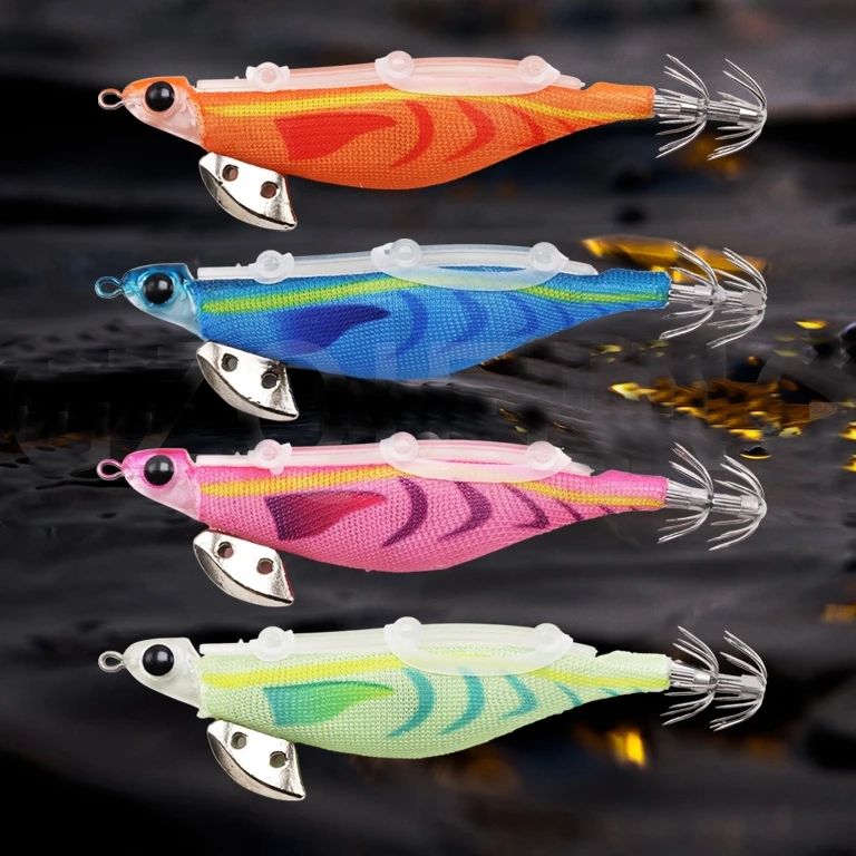 Japanese EGI Squid Jig lure luminous 21g/12.5cm fishing hard wooden Bait saltwater Shrimp tied sardines squid jig hook