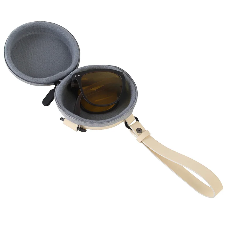 Ready Stock Luxury Design Folding Sunglasses Case Eva Round Storage Bags With Strap
