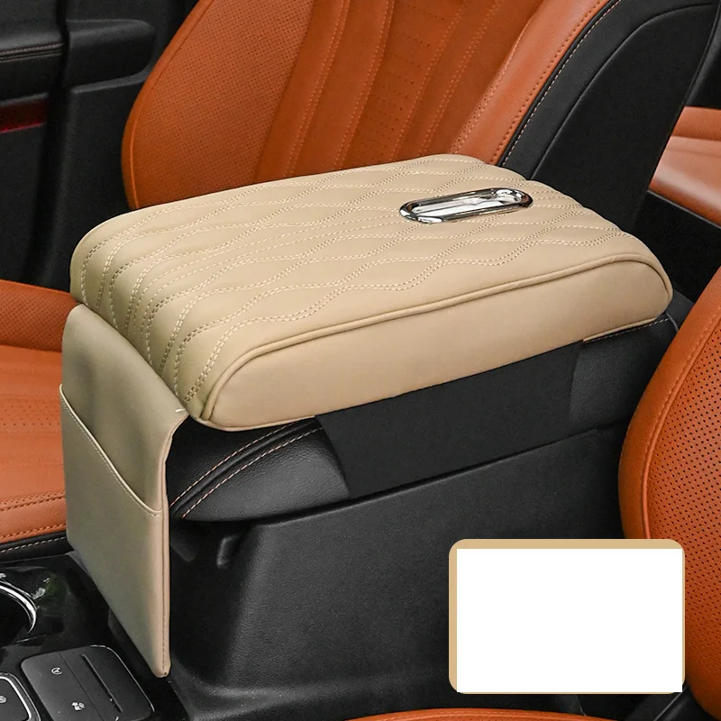 Durable Leather Center Console Storage Tissue Organizer Rotatable Car Armrest Cushion with Phone Bag