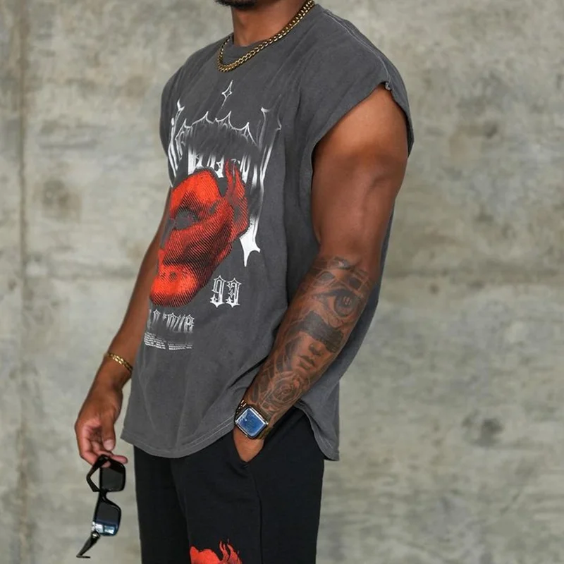 Vintage Sweatsuit Set Men Mens Top Track Suit Muscle Tee Shirt Short Set